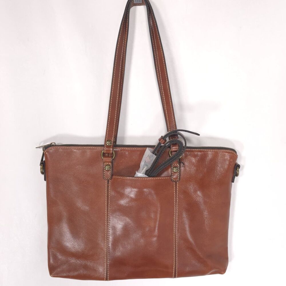 PATRICIA NASH Womens Tote Shoulder Bag Cognac Brown Crossbody LARGE 100% Leather